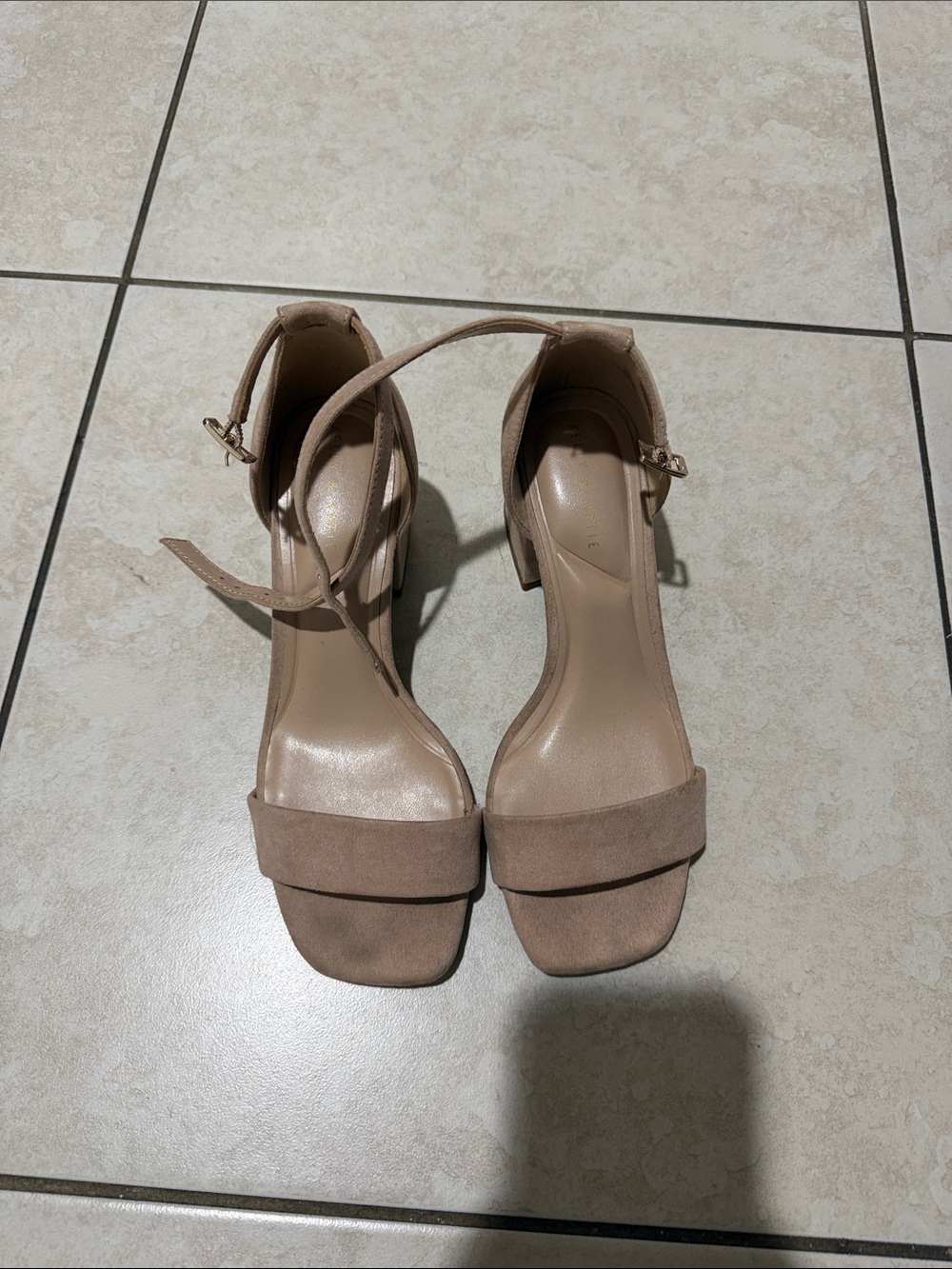 Kelly & Katie Nude Block Heel Ankle-Strap Sandals